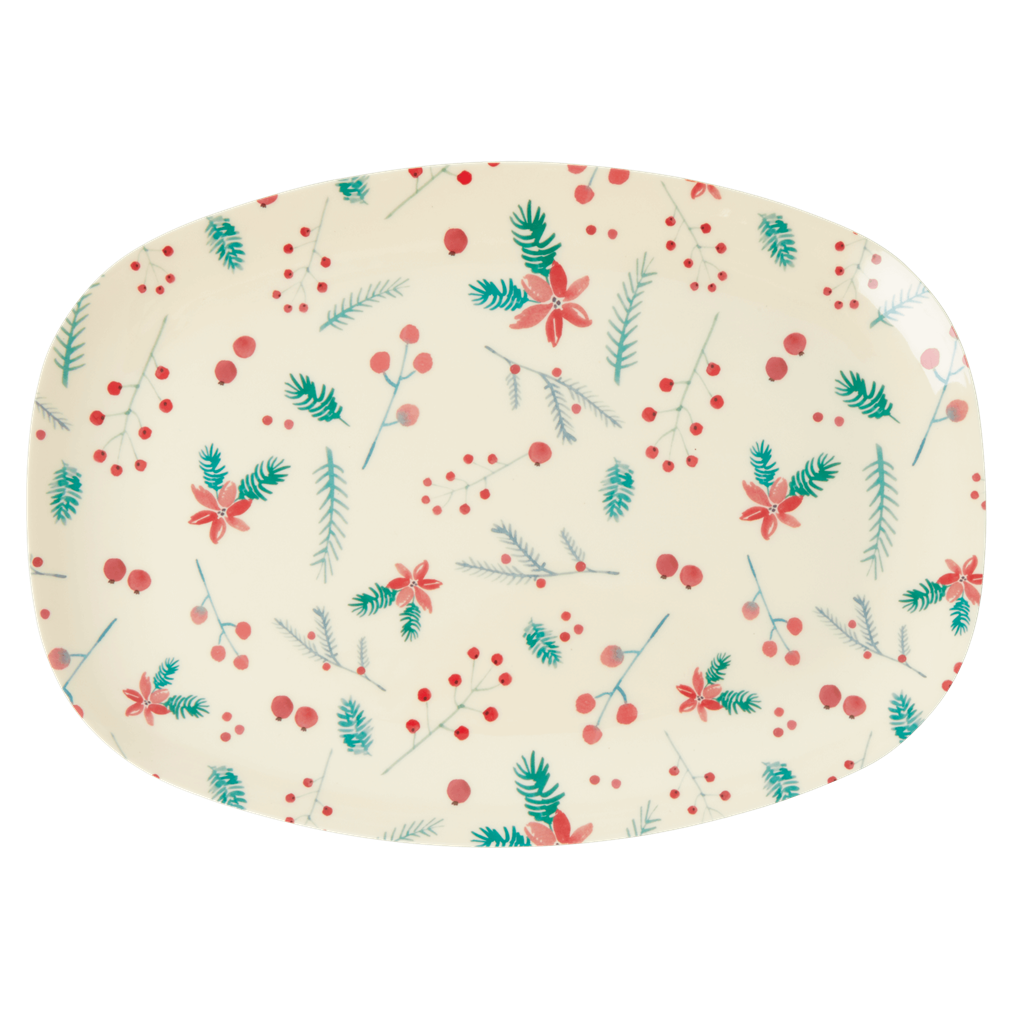Rice Dk | Rectangular Melamine Plate with Poinsettia Christmas Print