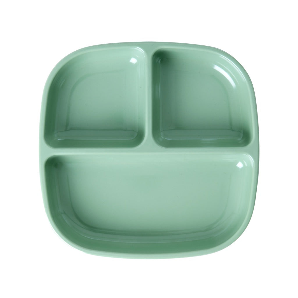 Melamine 3-room Kids Plate - Green - Rice By Rice